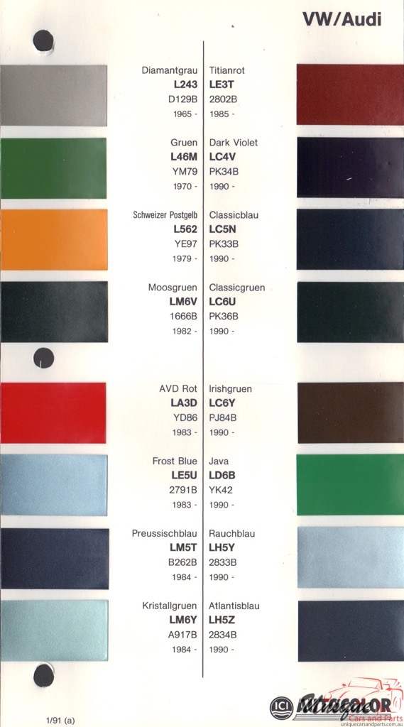 1965 - 1992 Volkswagen Paint Charts Autocolor